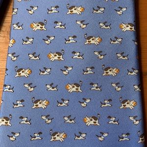 Salvatore Ferragamo 100% Silk tie. Dog and cow. Pale blue. 3.75 in wide. NWT